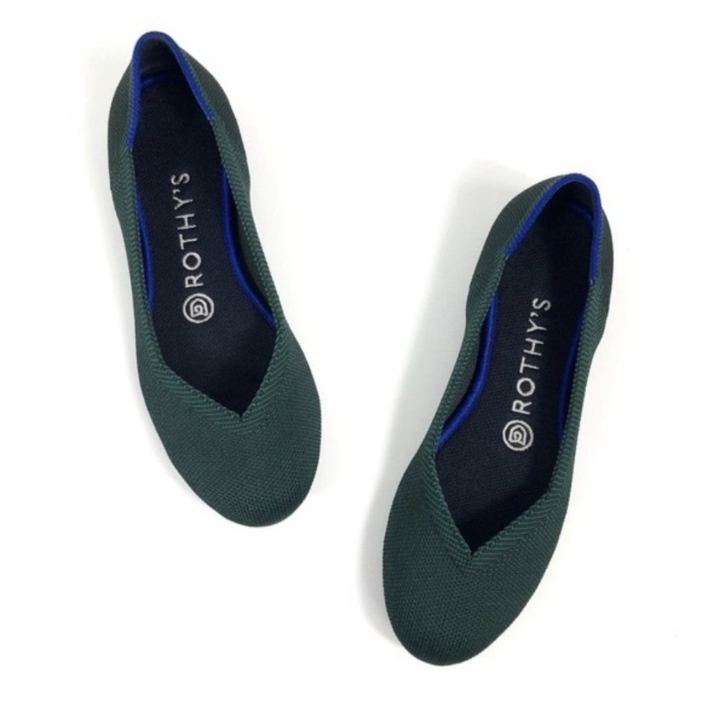 Rothy's RARE RETIRED Birdseye Ballet the Flat Emerald Green Size 8.5